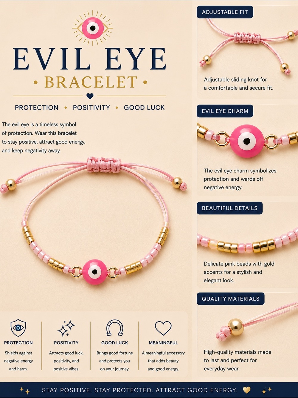 🧿Evil Eye Bracelet - Pink Protection Charm Bracelet